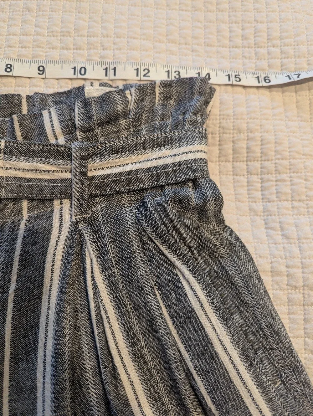BANANA REPUBLIC Linen Blend Paper Bag Wide-Leg Pants - Black & White Stripe